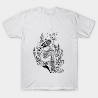 Winged Fox in Black T-Shirt